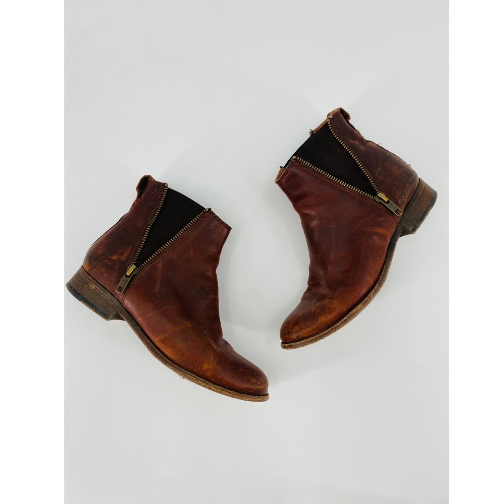 Frye Double Zip Boots Women 5.5 Brown Leather Ankle Bootie
